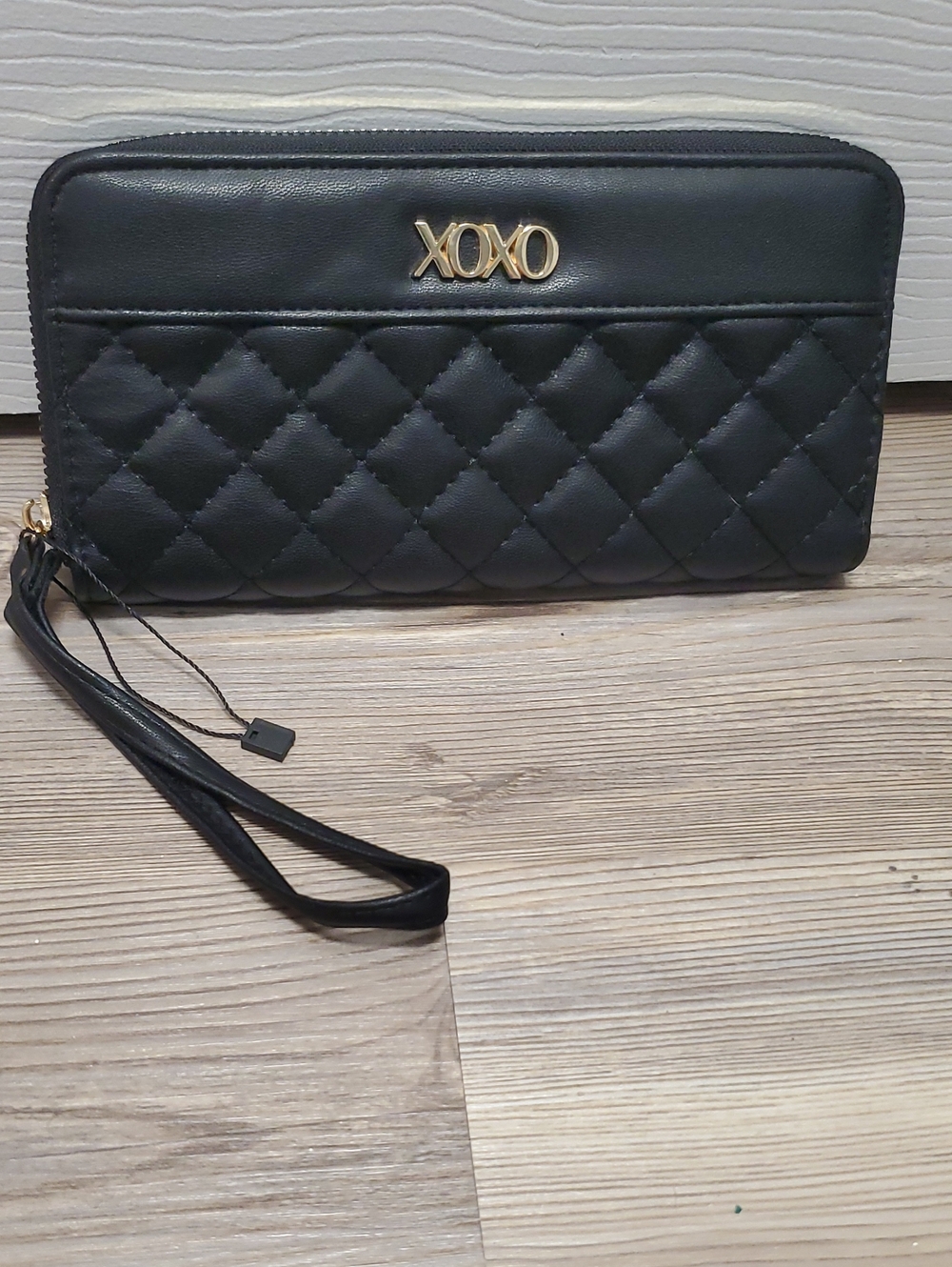 XOXO Black Quilted Wristlet Clutch with Gold Logo